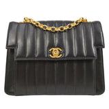 CHANEL 1991-1994 Black Lambskin Vertical Flap Bag Small