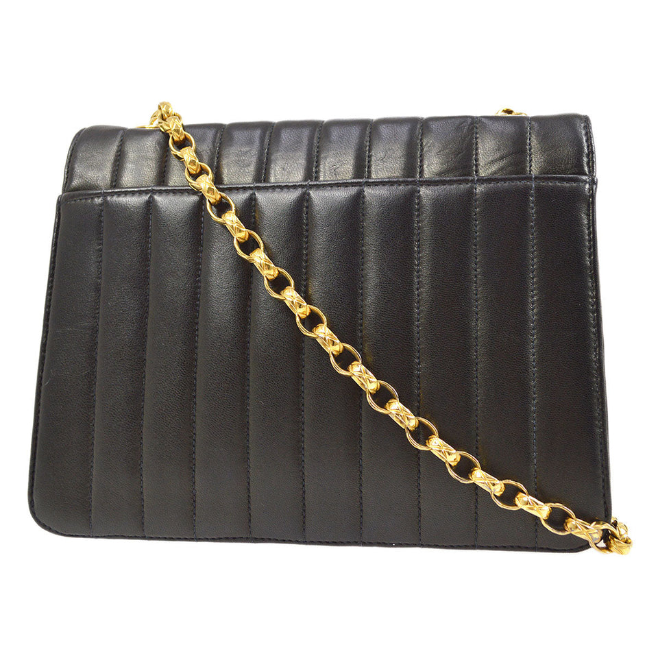 CHANEL 1991-1994 Black Lambskin Vertical Flap Bag Small