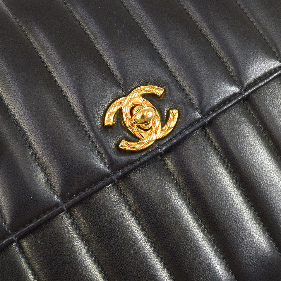 CHANEL 1991-1994 Black Lambskin Vertical Flap Bag Small