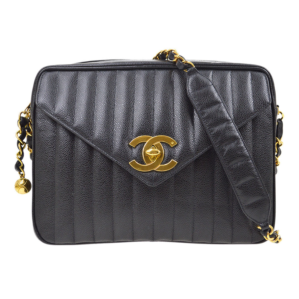 CHANEL 1994-1996 Vertical Letter Flap Jumbo Black Caviar