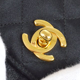 CHANEL 1989-1991 Black Satin Grey Wool Straight Flap Mini