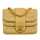 CHANEL 1991-1994 Beige Lambskin Horizontal Double Flap Mini