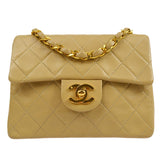 CHANEL 1989-1991 Beige Lambskin Classic Square Flap 17