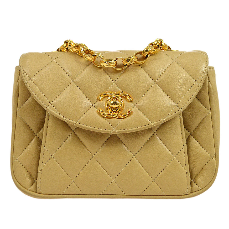 CHANEL 1997-1999 Round Flap Mini Beige Lambskin