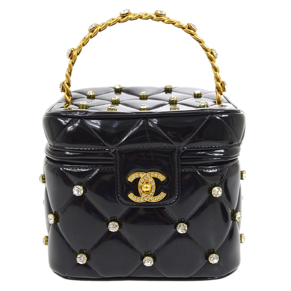 CHANEL 1995 Crystal Vanity Handbag Black Patent Leather