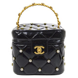 CHANEL 1995 Crystal Vanity Handbag Black Patent Leather
