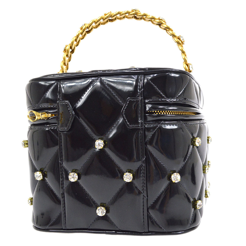 CHANEL 1995 Crystal Vanity Handbag Black Patent Leather