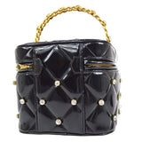 CHANEL 1995 Crystal Vanity Handbag Black Patent Leather