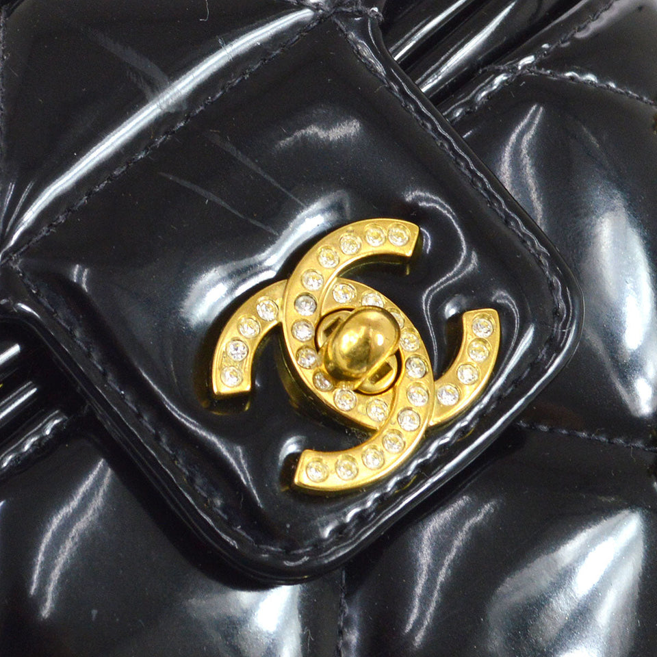 CHANEL 1995 Crystal Vanity Handbag Black Patent Leather