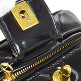 CHANEL 1995 Crystal Vanity Handbag Black Patent Leather