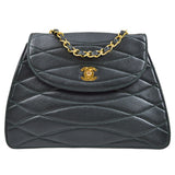 CHANEL 1989-1991 Green Lambskin Diagonal Round Flap Small