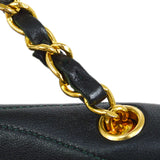 CHANEL 1989-1991 Green Lambskin Diagonal Round Flap Small