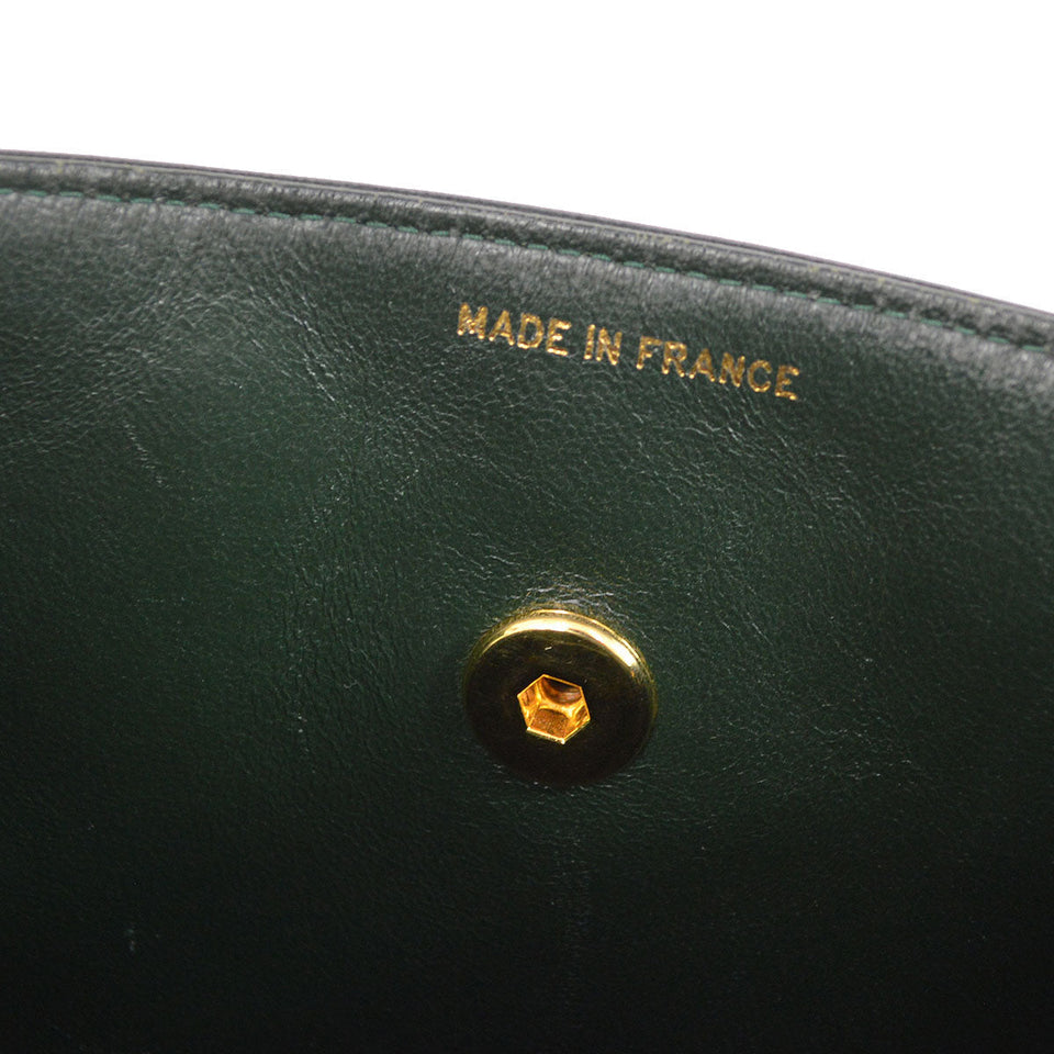 CHANEL 1989-1991 Green Lambskin Diagonal Round Flap Small