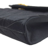 CHANEL 1990's Black Satin Diagonal Crystal & Gold CC Evening Bag