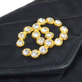 CHANEL 1990's Black Satin Diagonal Crystal & Gold CC Evening Bag