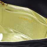 CHANEL 1990's Black Satin Diagonal Crystal & Gold CC Evening Bag