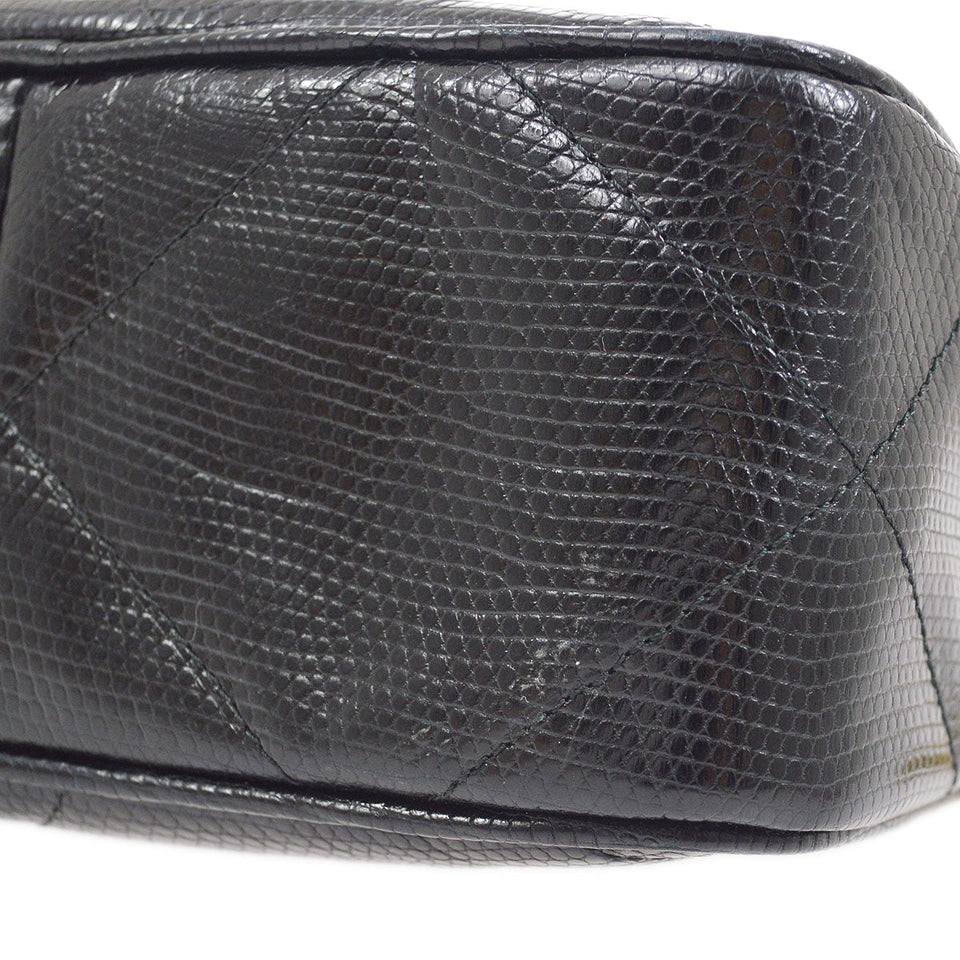 CHANEL * 1986-1988 Black Lizard Diamond Camera Bag Mini