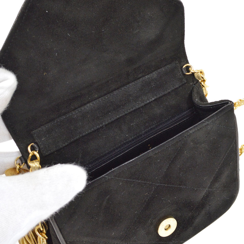 CHANEL 1989-1991 Diamond Shoulder Bag Mini Black Suede