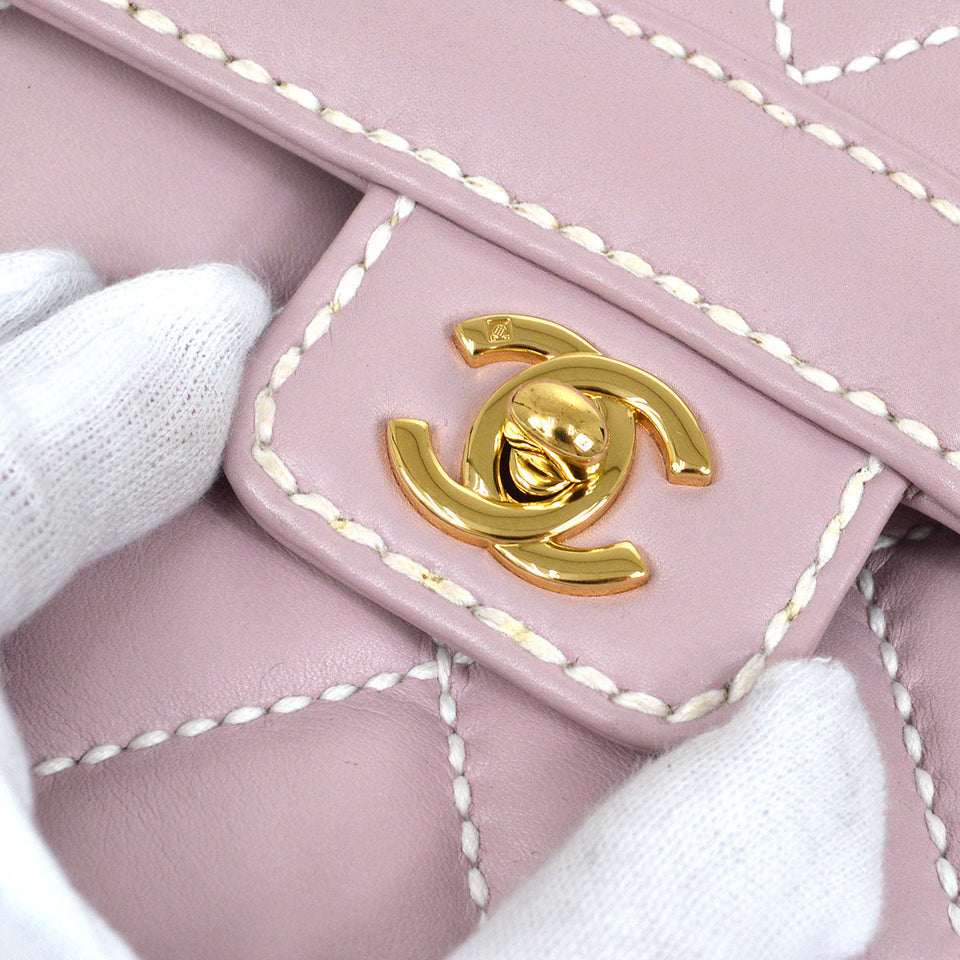 CHANEL 2004-2005 Wild Stitch Handbag Lilac Calfskin