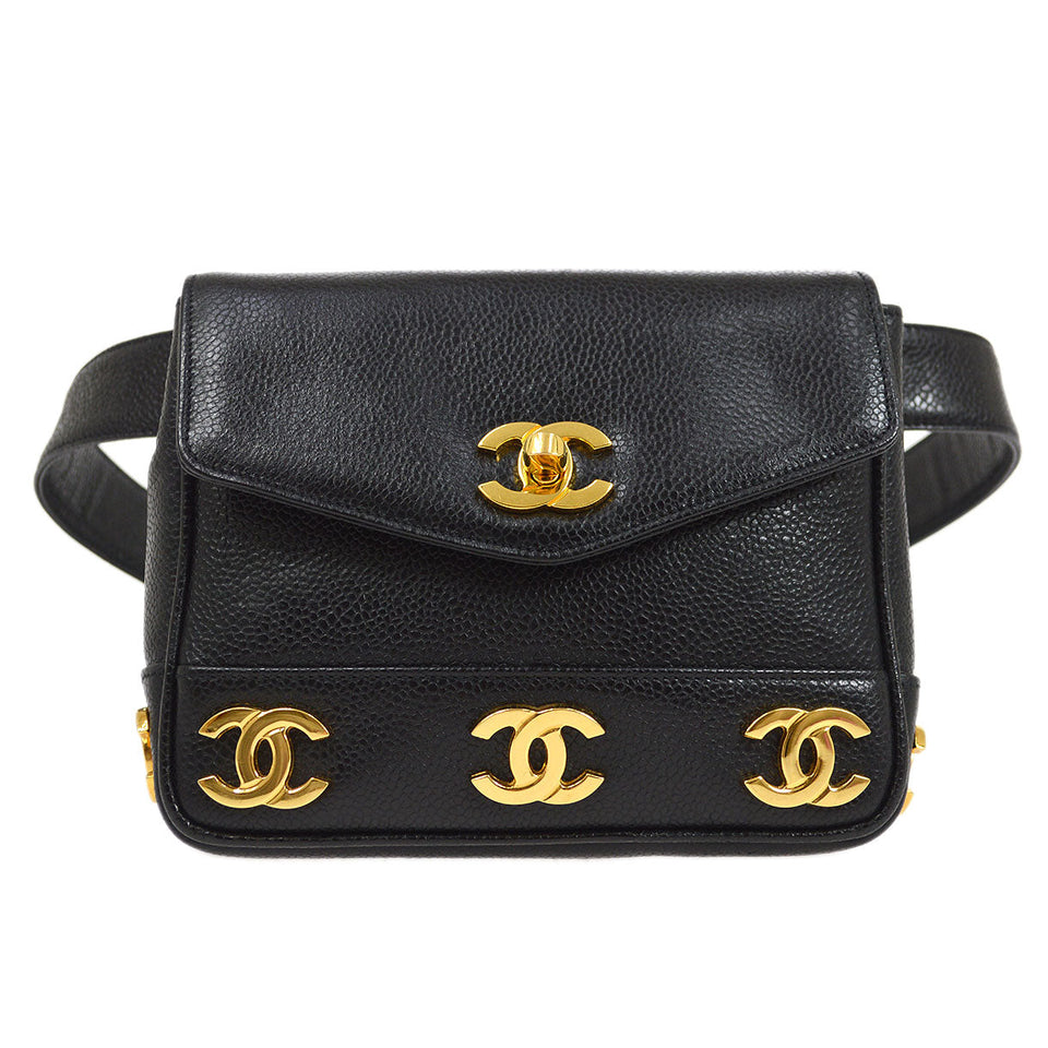 CHANEL 1991-1994 Triple CC Belt Bag Black Caviar #75