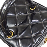 CHANEL 1995 Heart Mirror Vanity Handbag Black Patent Leather