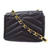 CHANEL 1994-1996 Chevron Letter Flap Mini Black Caviar