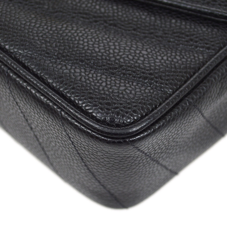 CHANEL 1994-1996 Chevron Letter Flap Mini Black Caviar