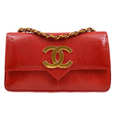 CHANEL * 1986-1988 Big CC Pointed Flap Mini Red Lizard