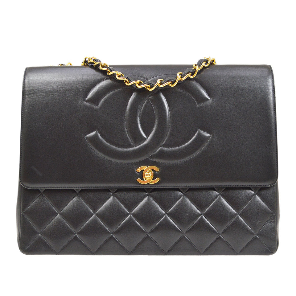 CHANEL 1991-1994 CC Flap Maxi Black Lambskin