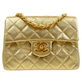 CHANEL 1991-1994 Classic Square Flap 17 Gold Lambskin
