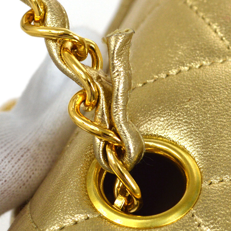 CHANEL 1991-1994 Classic Square Flap 17 Gold Lambskin