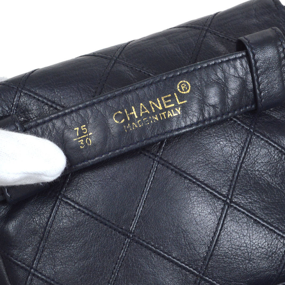 CHANEL 1980's Cosmoline Belt Bag Navy Lambskin #75