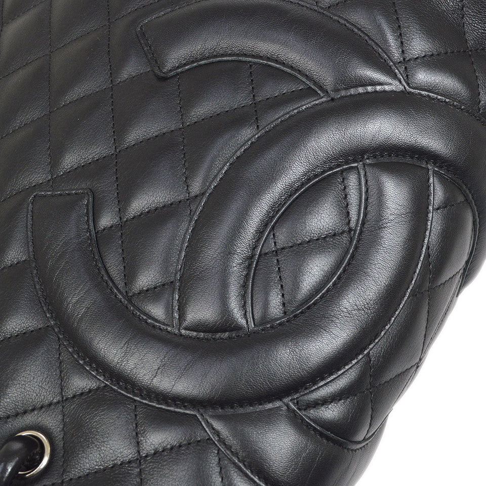 CHANEL 2004-2005 Cambon Ligne Tote Bag Black Calfskin