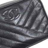 CHANEL 1991-1994 Diagonal Camera Bag Mini Black Caviar