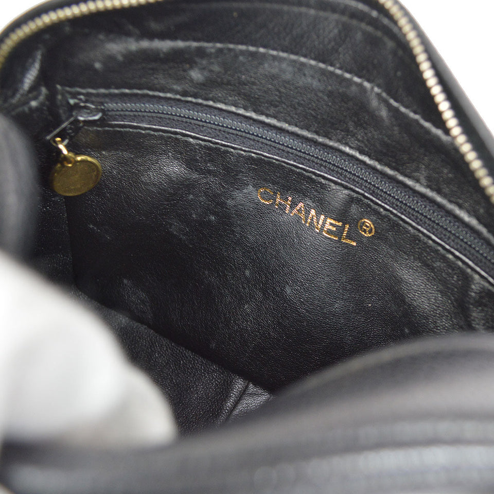 CHANEL 1991-1994 Diagonal Camera Bag Mini Black Caviar