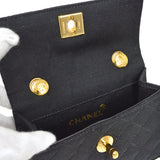 CHANEL 1989-1991 Straight Flap Bag Micro Sellier Black Canvas