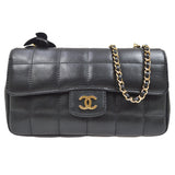 CHANEL 2008-2009 Camellia Choco Bar Flap Bag Mini Black Lambskin