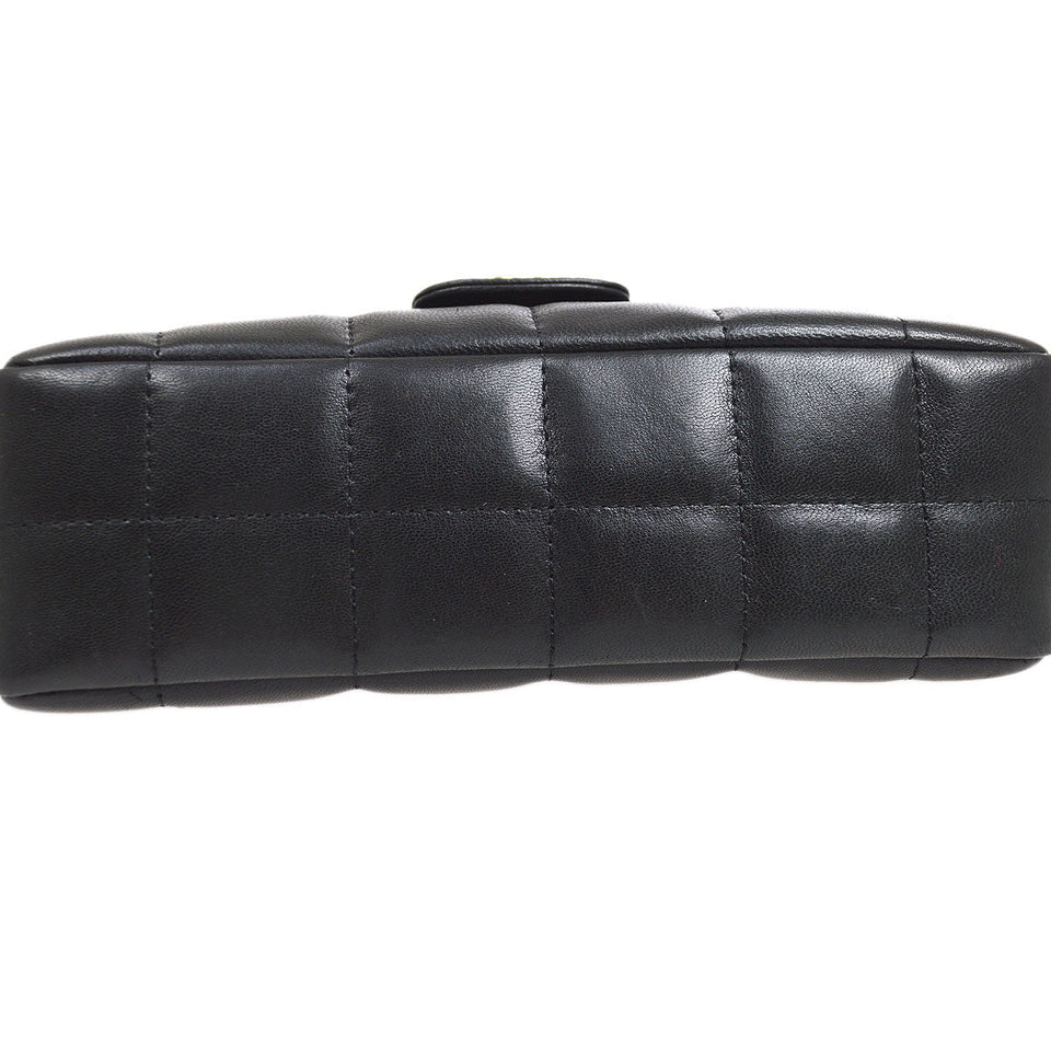 CHANEL 2008-2009 Camellia Choco Bar Flap Bag Mini Black Lambskin