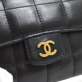 CHANEL 2008-2009 Camellia Choco Bar Flap Bag Mini Black Lambskin
