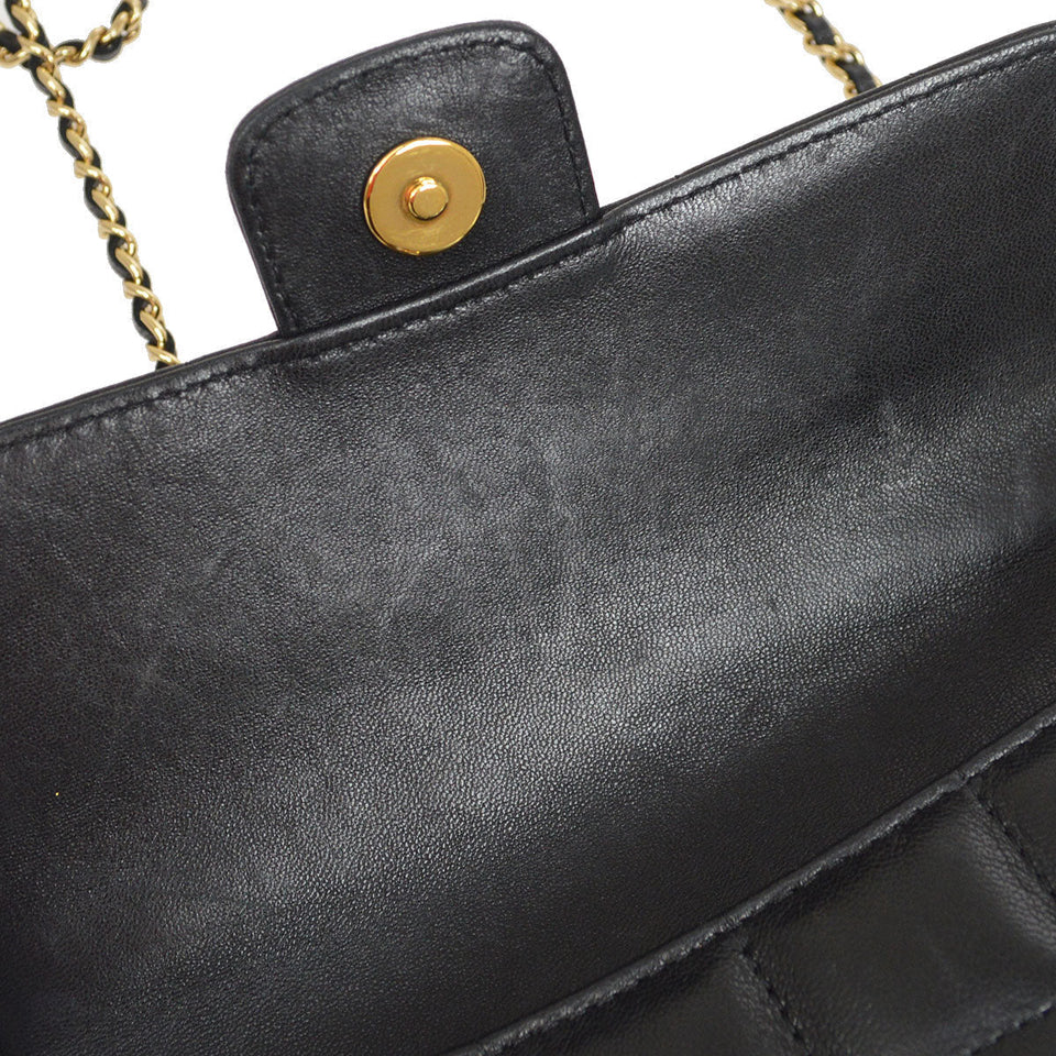 CHANEL 2008-2009 Camellia Choco Bar Flap Bag Mini Black Lambskin