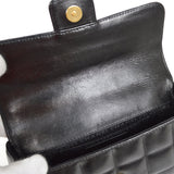 CHANEL 2003-2004 Camellia Choco Bar Shoulder Bag Mini Black Lambskin