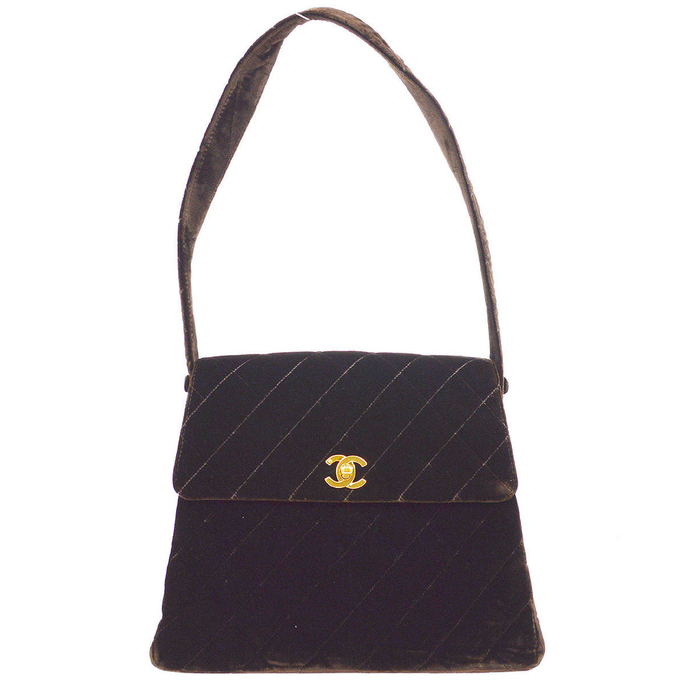 CHANEL 1997-1999 Quilted Flap Shoulder Bag Large Brown Velvet