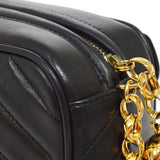 CHANEL 1991-1994 Chevron Pocket Camera Bag Mini Black Lambskin