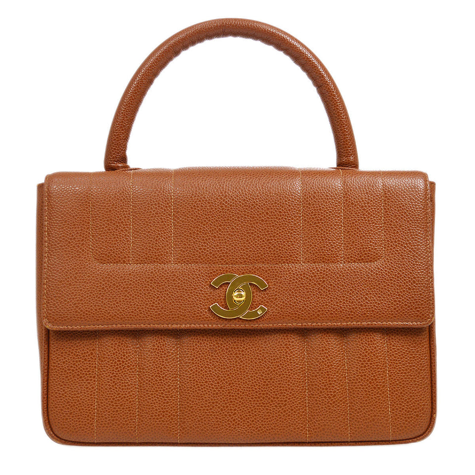 CHANEL 1994-1996 Vertical Top Handle Bag Brown Caviar