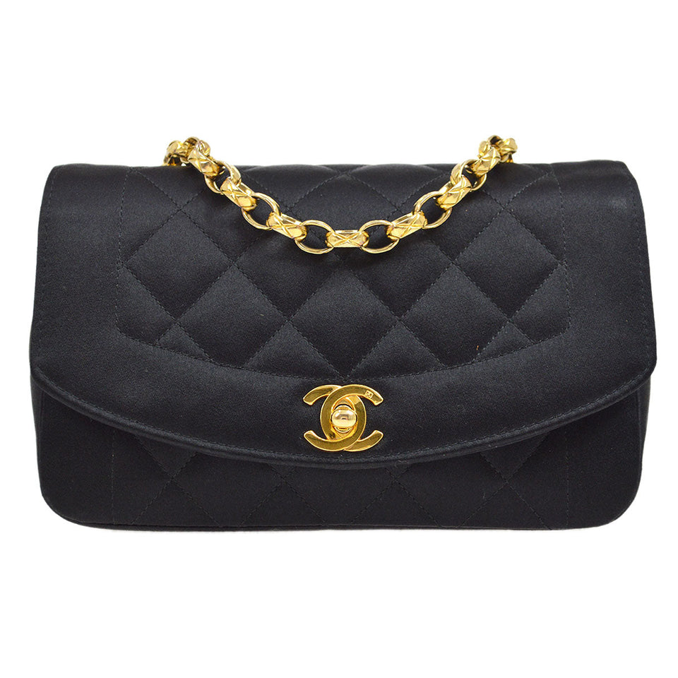 CHANEL 1991-1994 Diana Flap Mini Black Satin