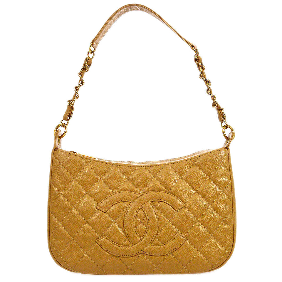 CHANEL 2004-2005 Hobo Bag Beige Caviar