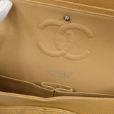 CHANEL 2000-2001 Classic Double Flap Medium SHW Beige Caviar