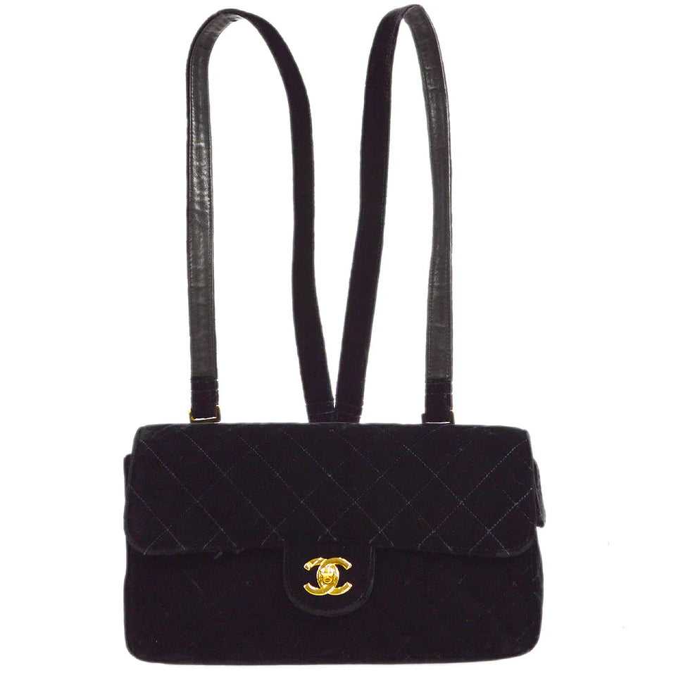 CHANEL 1994-1996 Classic Flap Backpack Black Velvet