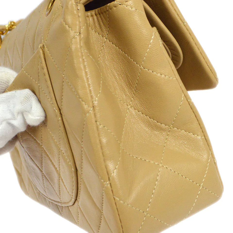 CHANEL 1989-1991 Classic Double Flap Small Beige Lambskin