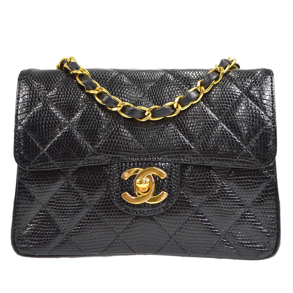 CHANEL * 1991-1994 Classic Square Flap Mini Black Lizard